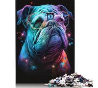 500 Piece Jigsaw Puzzle for Adult Bulldog with Glasses Jigsaw Puzzles Family Game Wooden Jigsaw 500pcs (52x38cm)