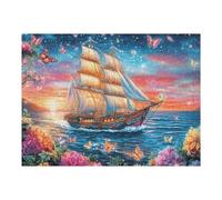 500 Piece Jigsaw Puzzle for Adults Ancient Sailing Ship Sea View 500 PCS 52×38cm Holiday Party Activity Perfect for Christmas New Year Gathering Family Friends Fun Timegift
