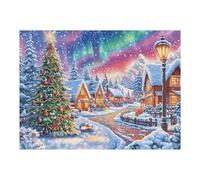 500 Piece Jigsaw Puzzle for Adults Aurora Christmas Village Snowy 500 PCS 52×38cm High Precision Cut Puzzle Perfect Seamless Fit No Gaps Smooth Assembly Experience Gift