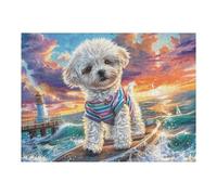 500 Piece Jigsaw Puzzle for Adults Bichon Frise in Flower Field 500 PCS 52×38cm Universal Puzzle for All Occasions Home Decor Family Fun Stress Relief All in One Gift