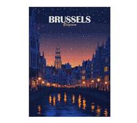 500 Piece Jigsaw Puzzle for Adults, Brussels Belgium Night Cityscape Art