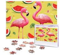500 Piece Jigsaw Puzzle for Adults Challenging Puzzle for Game Nights Flamingo and Watermelon Wooden Puzzle Personalized Custom Wood Puzzle for Family Picture Puzzle Finished Size 15"x20.4"