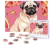 500 Piece Jigsaw Puzzle for Adults Challenging Puzzle for Game Nights Pug Pizza Pink Wooden Puzzle Personalized Custom Wood Puzzle for Family Picture Puzzle Finished Size 15"x20.4"