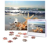 500 Piece Jigsaw Puzzle for Adults Challenging Puzzle for Game Nights Seashells on The Beach Wooden Puzzle Personalized Custom Wood Puzzle for Family Picture Puzzle Finished Size 15"x20.4"