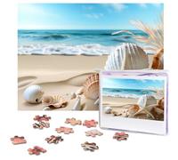 500 Piece Jigsaw Puzzle for Adults Challenging Puzzle for Game Nights Seashells Sand Wooden Puzzle Personalized Custom Wood Puzzle for Family Picture Puzzle Finished Size 15"x20.4"