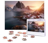 500 Piece Jigsaw Puzzle for Adults Challenging Puzzle for Game Nights Sunrise Over Hamnoy Wooden Puzzle Personalized Custom Wood Puzzle for Family Picture Puzzle Finished Size 15"x20.4"