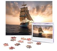 500 Piece Jigsaw Puzzle for Adults Challenging Puzzle for Game Nights White Sailing Ship at Sunset Wooden Puzzle Personalized Custom Wood Puzzle for Family Picture Puzzle Finished Size 15"x20.4"