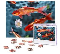 500 Piece Jigsaw Puzzle for Adults Challenging Puzzle for Game Nights Wooden Puzzle Personalized Custom Wood-Puzzles for Family Japanese Red carp Picture Puzzles Finished Size 20.4"x15"