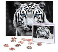 500 Piece Jigsaw Puzzle for Adults Challenging Puzzle for Game Nights Wooden Puzzle Personalized Custom Wood-Puzzles for Family Blue Eyed Tiger Picture Puzzles Finished Size 20.4"x15"