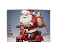 500 Piece Jigsaw Puzzle for Adults Challenging Puzzles for Game Nights Santa Claus on Scooter Wooden Puzzle Personalized Custom Wood Puzzles for Family Picturepuzzle Finished Size 20.4"x15"