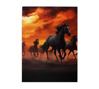 500 Piece Jigsaw Puzzle for Adults Challenging Puzzles for Game Nights Wooden Puzzle Personalized Custom Woodpuzzles for Family Horses Red Glowing Clouds Picture Puzzles Finished Size 20.4"x15"