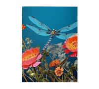 500 Piece Jigsaw Puzzle for Adults Challenging Puzzles for Game Nights Wooden Puzzle Personalized Custom Woodpuzzles for Family Dragonfly and Flower Picture Puzzles Finished Size 20.4"x15"