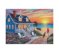 500 Piece Jigsaw Puzzle for Adults Charming Beach House, Sailboat & Playful Dog Fun Perfection Game, Premium Puzzle for Relaxation, Family Activity or Gift (20.5x15 in)