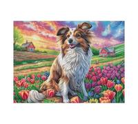 500 Piece Jigsaw Puzzle for Adults Collie in Flower Field 500 PCS 52×38cm Stress Relief Anxiety Reduction Puzzle Perfect for Office Workers Daily Unwind After Long Work Hours