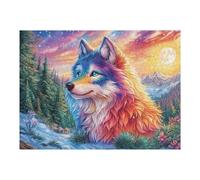 500 Piece Jigsaw Puzzle for Adults Colorful Wolf Sunset Forest 52×38cm Graduation Gift for Students Great for Brain Training Relaxation After Long Time Study Gift