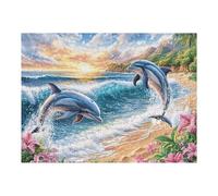 500 Piece Jigsaw Puzzle for Adults Dolphin Ocean Wave 52×38cm Stress Relief Puzzle for Office Workers Great for After Work Unwind Relaxation Hobby Gift