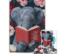 500 Piece Jigsaw Puzzle for Adults, Elephant Reading Book Floral Portrait