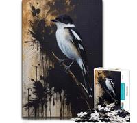 500 Piece Jigsaw Puzzle for Adults, European pied flycatcher Bird on Branch