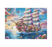 500 Piece Jigsaw Puzzle for Adults Flower Ancient Sailing Ship 500 PCS 52×38cm for Mum Relaxing Hobby Fun Leisure Time Home Wall Decor Artwork Gift