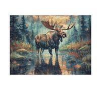 500 Piece Jigsaw Puzzle for Adults Forest Moose 500 PCS 52×38cm for Couple Fun Bonding Activity Together Framable Home Wall Decor Gift