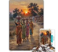 500 Piece Jigsaw Puzzle for Adults, Indian Women Carrying Water at Sunset