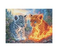 500 Piece Jigsaw Puzzle for Adults Leopard Tiger Fire Jungle 52×38cm Expert Level Puzzle for Advanced Players Challenging Fun Great for Hobby Enthusiasts Gift
