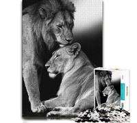 500 Piece Jigsaw Puzzle for Adults, Lion and Lioness in Black and White