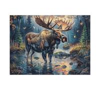 500 Piece Jigsaw Puzzle for Adults Moose Snowy Forest 500 PCS 52×38cm Valentine's Day Gift for Couple Fun Bonding Activity Smooth Assembly Leisure Time Together