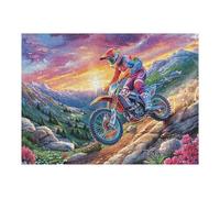 500 Piece Jigsaw Puzzle for Adults Motocross Rider Mountain Sunset 52×38cm Stress Relief Puzzle for Office Workers Great for After Work Unwind Relaxation Hobby Gift