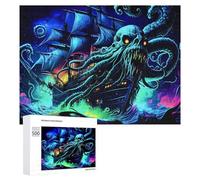 500 Piece Jigsaw Puzzle for Adults, Octopus attacking Ship in Dark Ocean
