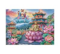 500 Piece Jigsaw Puzzle for Adults Oriental Temple Lotus Flower 52×38cm Stress Relief Puzzle for Office Workers Great for After Work Unwind Relaxation Hobby Gift