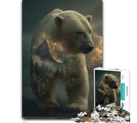 500 Piece Jigsaw Puzzle for Adults, Polar Bear Landscape Double Exposure