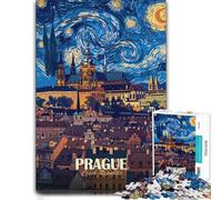 500 Piece Jigsaw Puzzle for Adults, Prague Czech Republic Starry Night Art
