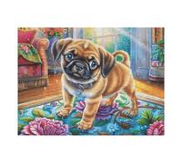 500 Piece Jigsaw Puzzle for Adults Pug Dog Fall Farm 52×38cm for Couple Fun Bonding Activity Together Framable Home Wall Decor Gift