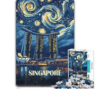 500 Piece Jigsaw Puzzle for Adults, Singapore Cityscape Starry Night Art