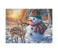 500 Piece Jigsaw Puzzle for Adults Snowman Deer Snowy Winter 52×38cm Winter Holiday Indoor Activity Perfect for Cold Days Family Time Together Fun Hobby Gift