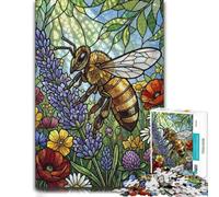 500 Piece Jigsaw Puzzle for Adults, Stained Glass Bee and Wildflowers