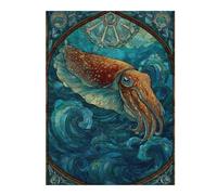 500 Piece Jigsaw Puzzle for Adults, Stained Glass Cuttlefish in Ocean