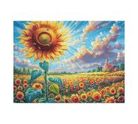 500 Piece Jigsaw Puzzle for Adults Sunflower Field 500 PCS 52×38cm Team Building Activity for Office Colleagues Fun Group Game Improve Cooperation Ability