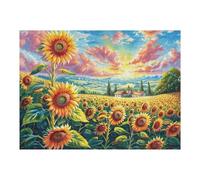 500 Piece Jigsaw Puzzle for Adults Sunflower Field 500 PCS 52×38cm Team Building Activity for Office Colleagues Fun Group Game Improve Cooperation Ability
