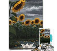 500 Piece Jigsaw Puzzle for Adults, Sunflowers in the Rain with Paper Boat