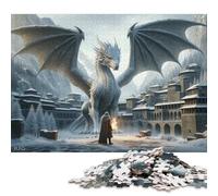 500 Piece Jigsaw Puzzle for Adults White Dragon And Figure in Snowy Landscape Square Jigsaw Puzzles, for Adults And Woodenboard Puzzles Educational Game Challenge Toy 500pcs (52x38cm)