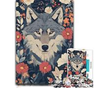500 Piece Jigsaw Puzzle for Adults, Wolf Portrait Surrounded by Flowers