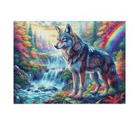500 Piece Jigsaw Puzzle for Adults Wolf Rainbow Waterfall Forest 52×38cm Family Friendly Puzzle Great for Gathering Parties Friends Reunion Fun Group Activity Game Night