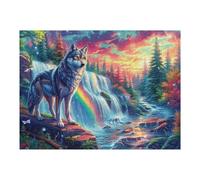 500 Piece Jigsaw Puzzle for Adults Wolf Rainbow Waterfall Sunset 52×38cm Premium Cardboard Tight Seamless Fit No Bending Tearing Long Lasting Durable Use Gift