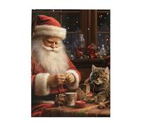 500 Piece Jigsaw Puzzle for Adults Wooden Challenging Puzzle Custom Personalized Christmas Santa Claus Sewing Tree Cat Picture Puzzle for Game Nights Family Wood Puzzle Finished Size 20.4"x15"