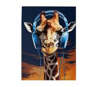 500 Piece Jigsaw Puzzle for Adults Wooden Challenging Puzzle Custom Personalized Giraffe Wearing Headphones Picture Puzzle for Game Nights Family Wood Puzzle Finished Size 20.4"x15"