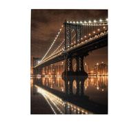500 Piece Jigsaw Puzzle for Adults Wooden Challenging Puzzle Custom Personalized New York Manhattan Bridge Night Picture Puzzle for Game Nights Family Wood Puzzle Finished Size 20.4"x15"