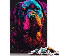 500 Piece Jigsaw Puzzle Game Rottweiler DJ Neon Jigsaw Puzzles Wood Jigsaw Educational Toys 500pcs (52x38cm)