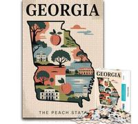500 Piece Jigsaw Puzzle, Georgia︰ The Peach State Illustrated Map